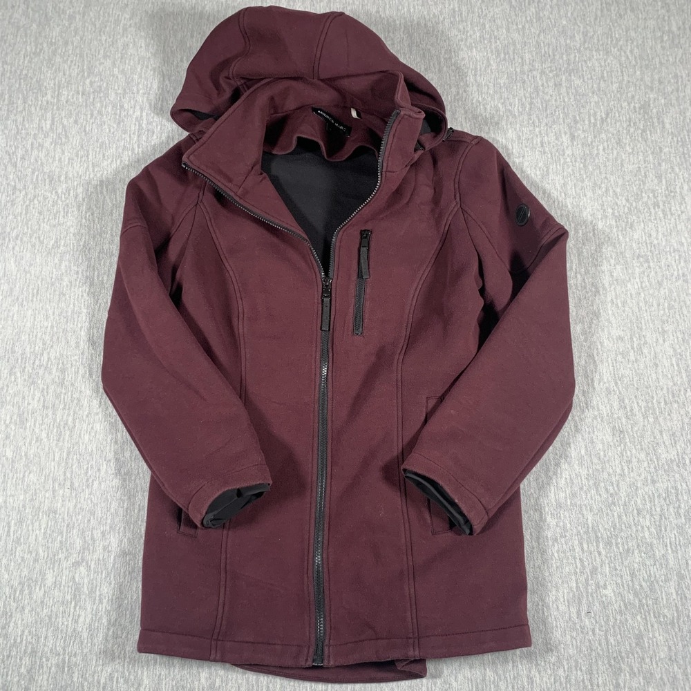 Andrew Marc Jacket Womens Medium Burgundy Hooded Softshell Full Zip Stretch Coat